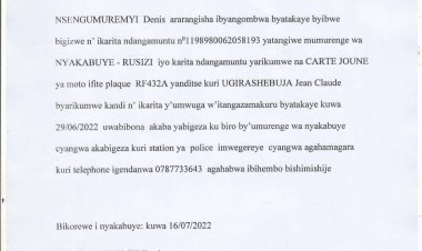 Itangazo ryo kurangisha ibyangombwa bya Nsengumuremyi Denis byabuze